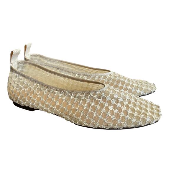 J. Crew Quinn Embellished Ballet Flats in Mesh Cream SZ 7.5 Sheer Square Toe EUC - Picture 3 of 12